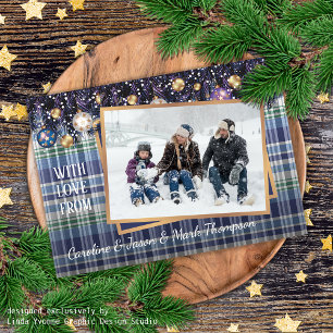 Classic Love Seasons Greetings Purple Blue Plaid Holiday Card