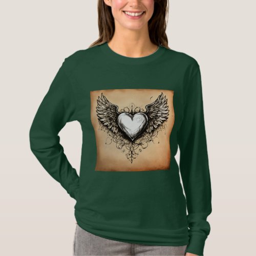 Classic Love Traditional Tattoos with Heart Cupi T_Shirt
