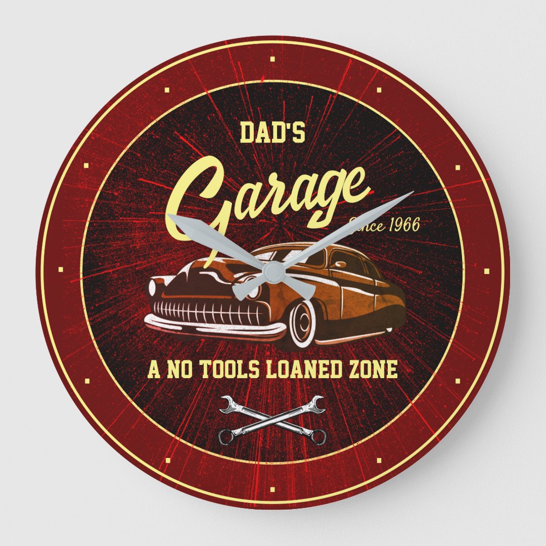 Classic Low Rider Car Garage Name Slogan Black Large Clock Zazzle
