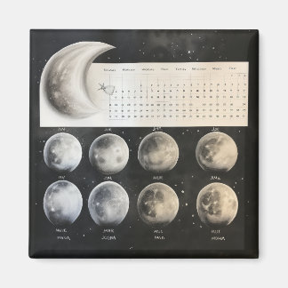 Classic Lunar Phases - Retro Celestial Calendar Pr Magnet