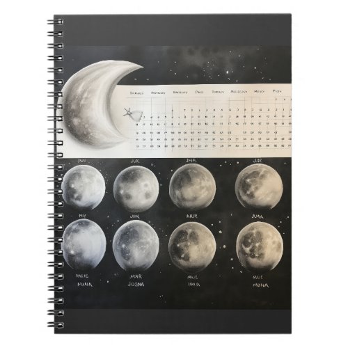 Classic Lunar Phases _ Retro Celestial Calendar Pr Notebook