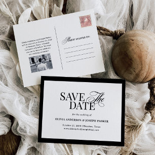 Classic Luxe Black and White Save the Date Announcement Postcard