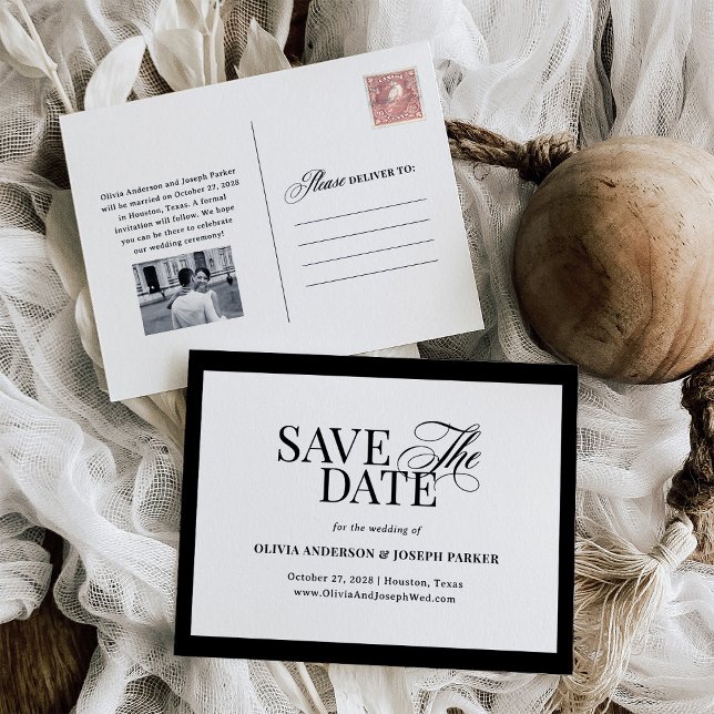 Classic Luxe | Black and White Save the Date Announcement Postcard (Creator Uploaded)