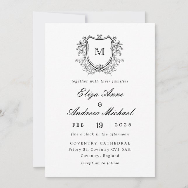 Classic Luxe Black Monogram Wedding Invitation (Front)