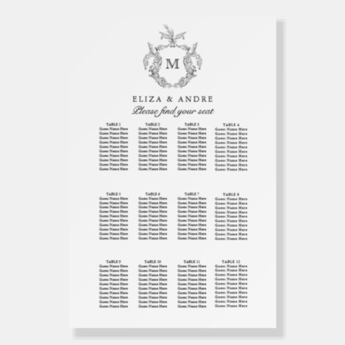 Classic Luxe Black White Wedding Seating Chart Foa Foam Board