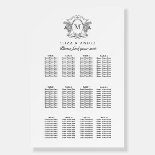 Classic Luxe Black White Wedding Seating Chart  Foam Board