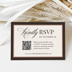 Classic Luxe Brown Neutral QR Code Wedding RSVP Card