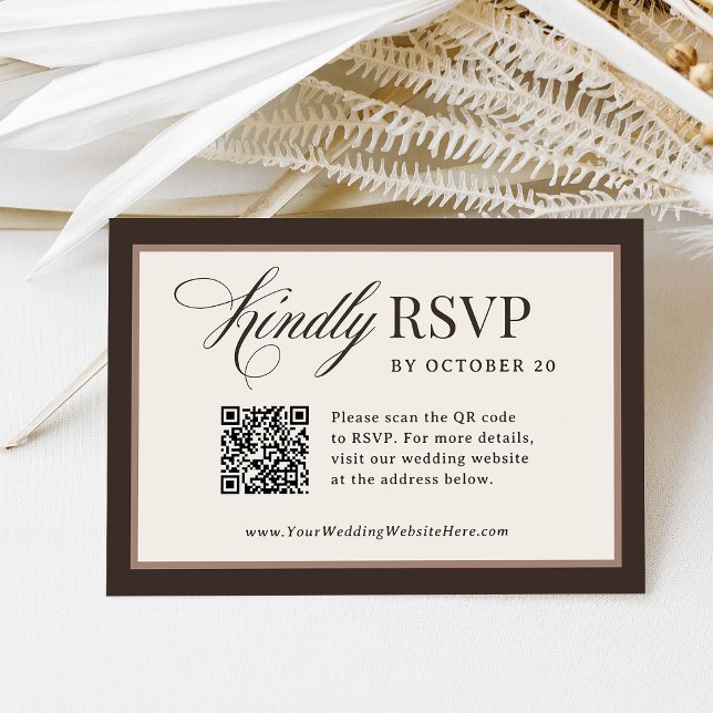 Classic Luxe | Brown Neutral QR Code Wedding RSVP Card (Creator Uploaded)