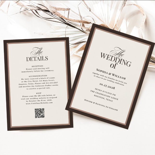 Classic Luxe | Brown Neutral RSVP QR Code Wedding Invitation (Creator Uploaded)