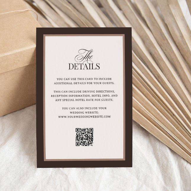 Classic Luxe Brown | QR Code Wedding Guest Details Enclosure Card (Creator Uploaded)