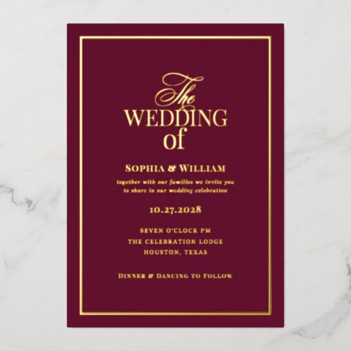 Classic Luxe Burgundy | Wedding with Gold Foil Invitation