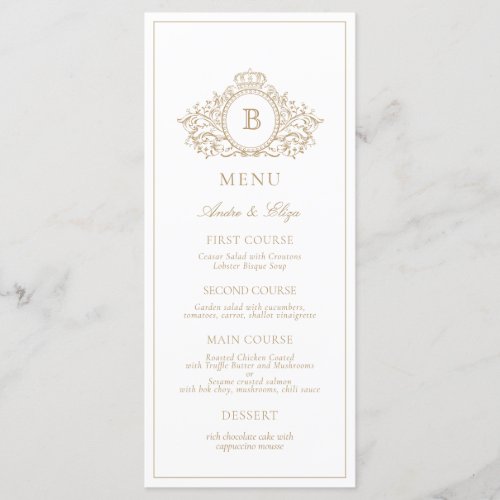 Classic Luxe Crest Monogram Wedding Menu