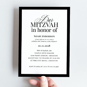 Classic Luxe Elegant Black and White Bar Mitzvah Invitation