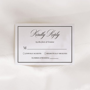 Classic Luxe Elegant Black and White Wedding Letterpress RSVP Cards