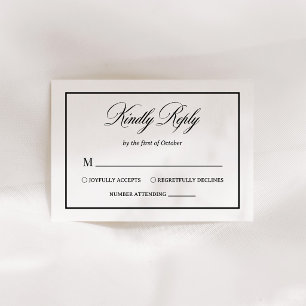 Classic Luxe Elegant Black and White Wedding Letterpress RSVP Cards