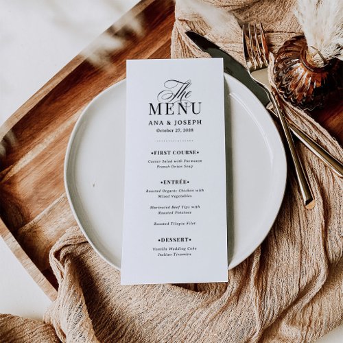 Classic Luxe | Elegant Black and White Wedding Menu