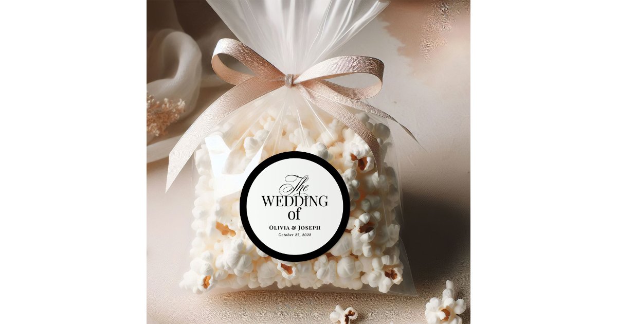 Classic Luxe | Elegant Black and White Wedding Round Sticker | Zazzle