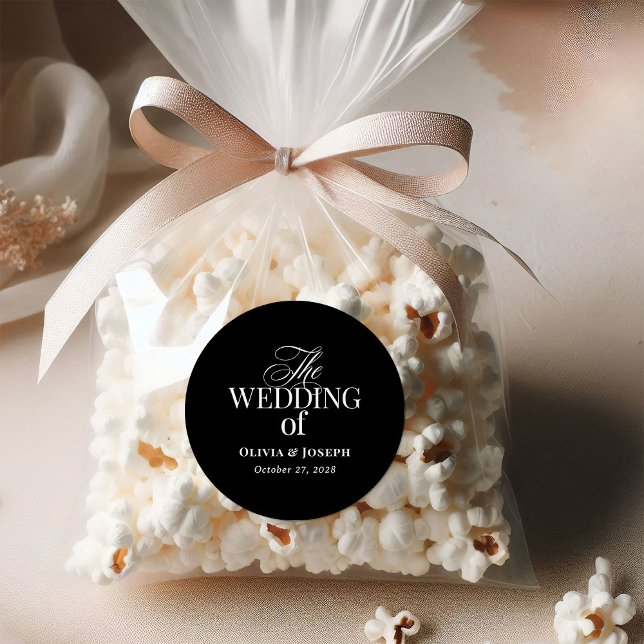 Classic Luxe | Elegant Black Wedding Round Sticker (Creator Uploaded)
