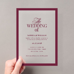 Classic Luxe   Elegant Burgundy Frame Wedding Acrylic Invitations