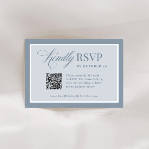 Classic Luxe | Elegant Dusty Blue QR Code Wedding RSVP Card