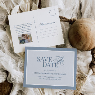 Classic Luxe Elegant Dusty Blue Save the Date Announcement Postcard