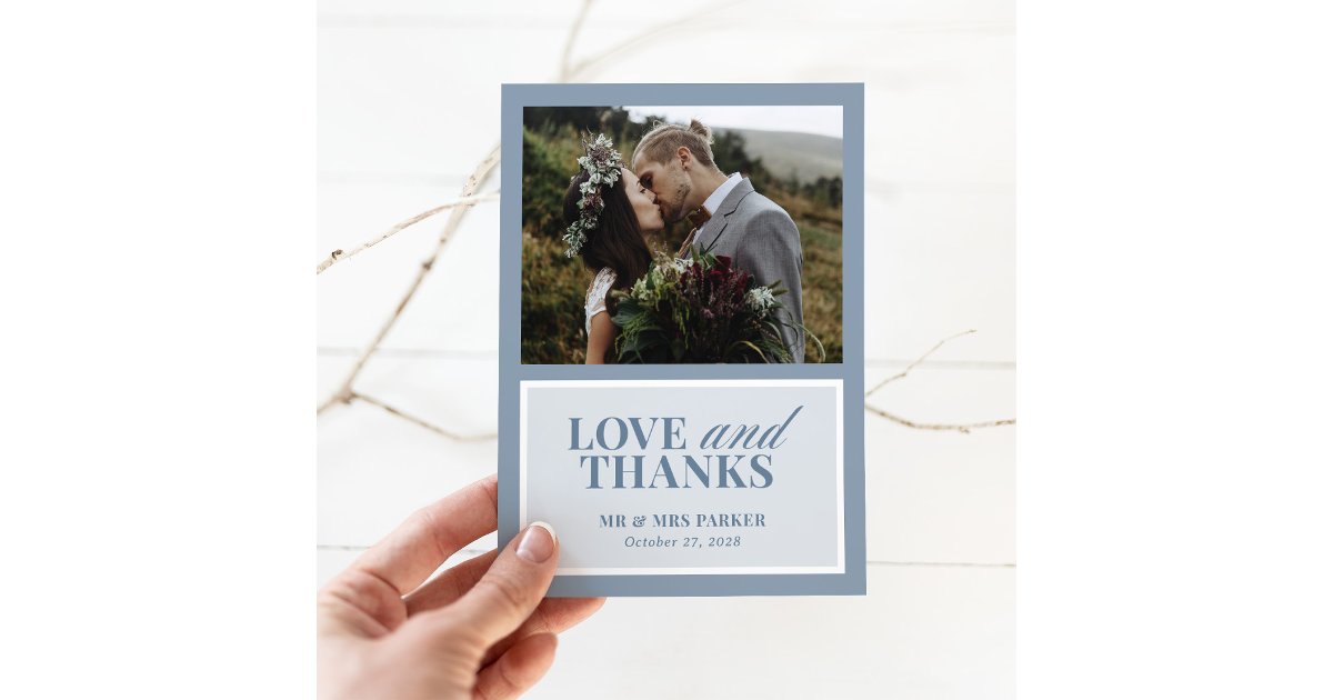 Classic Luxe | Elegant Dusty Blue Wedding Photo Thank You Card | Zazzle