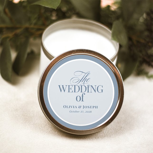 Classic Luxe | Elegant Dusty Blue Wedding Round Sticker (Creator Uploaded)