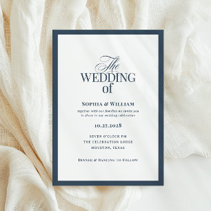 Classic Luxe Elegant Navy Blue and White Wedding Invitation