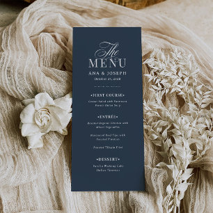 Classic Luxe Elegant Navy Blue Wedding Menu