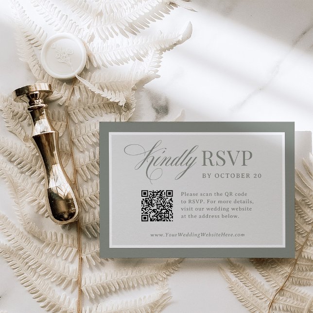 Classic Luxe | Elegant Sage Green QR Code Wedding RSVP Card (Creator Uploaded)