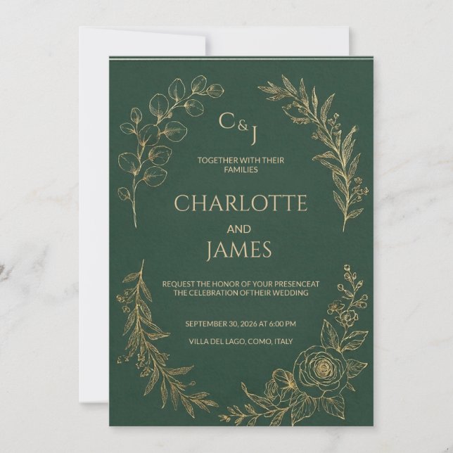 Classic Luxe | Elegant Sage Green Wedding Invitati (Front)