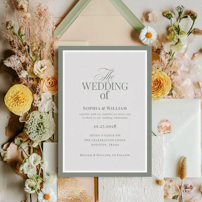 Classic Luxe | Elegant Sage Green Wedding Invitation | Zazzle