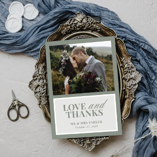 Classic Luxe Elegant Sage Green Wedding Photo Thank You Card