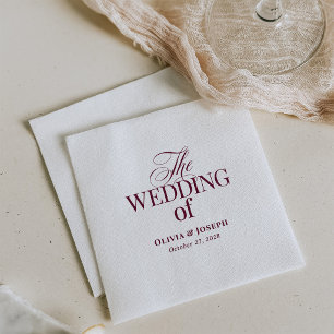 Classic Luxe   Elegant White and Burgundy Wedding Napkins