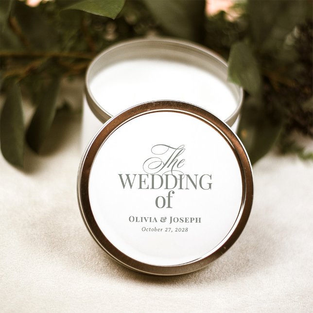 Classic Luxe Elegant White and Sage Green Wedding Classic Round Sticker (Creator Uploaded)