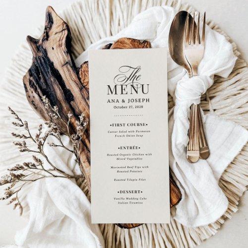 Classic Luxe | Ivory and Espresso Brown Wedding Menu