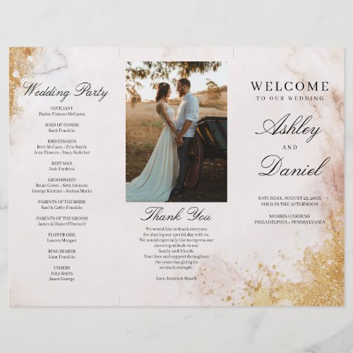 Classic Luxe Marble Trifold Wedding Program Flyer