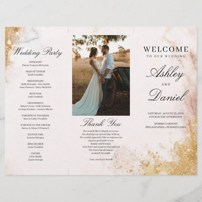 Classic Luxe Marble Trifold Wedding Program Flyer (Front)