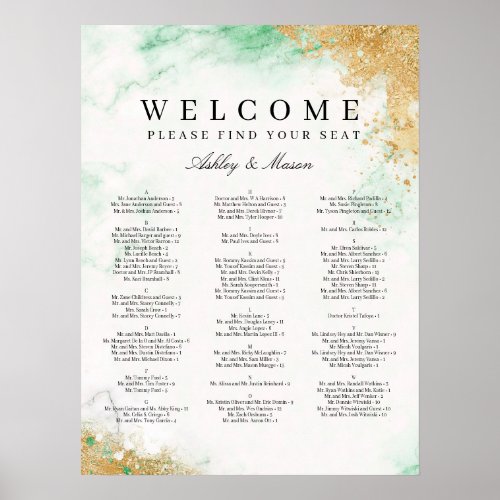 Classic Luxe Marble Wedding Seating Chart Sign