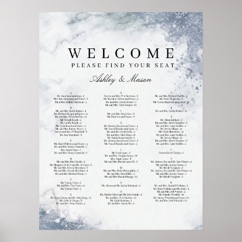 Classic Luxe Marble Wedding Seating Chart Sign