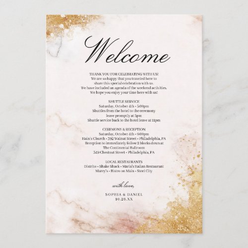 Classic Luxe Marble Wedding Welcome Itinerary Program