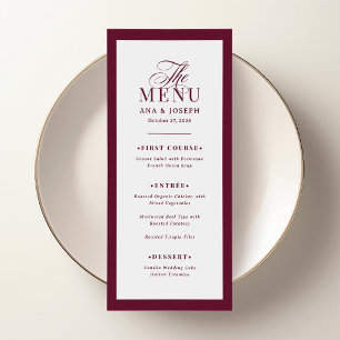 Classic Luxe Modern Burgundy Border Wedding Menu