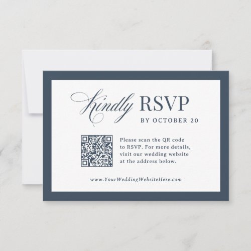 Classic Luxe Navy Blue Scannable QR Code Wedding RSVP Card