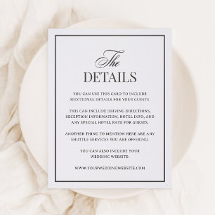 Classic Luxe Wedding Guest Details Letterpress Enclosure Card