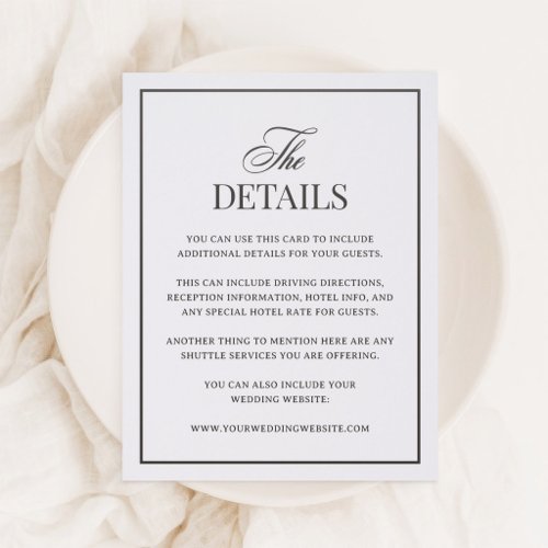 Classic Luxe | Wedding Guest Details Letterpress Enclosure Card