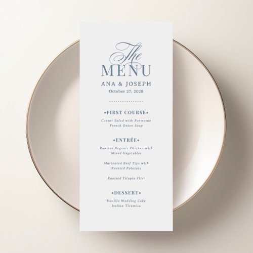 Classic Luxe | White and Dusty Blue Wedding Menu