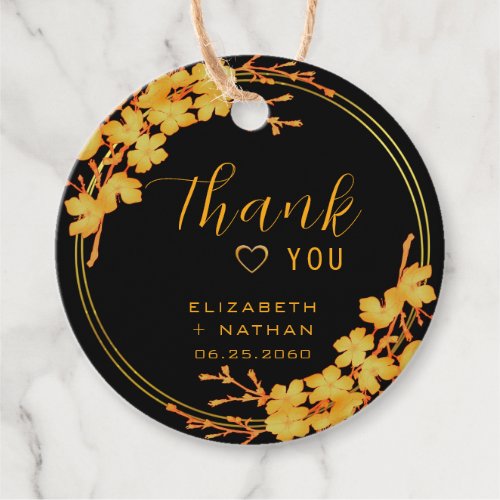 Classic Luxury Black  Gold Wedding Thank You Favor Tags