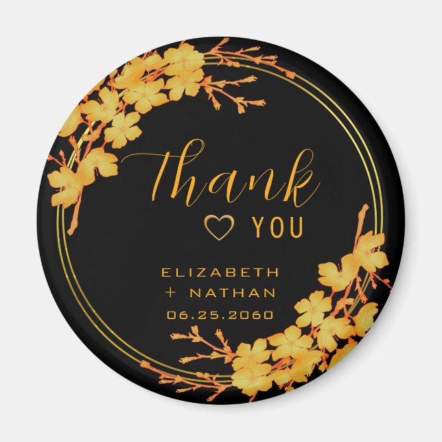 Classic Luxury Black & Gold Wedding Thank You Magnet (Front)