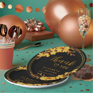 Classic Luxury Black & Gold Wedding Thank You Paper Plates