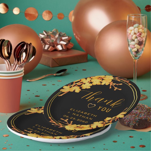 Classic Luxury Black & Gold Wedding Thank You Paper Plates (Multi)